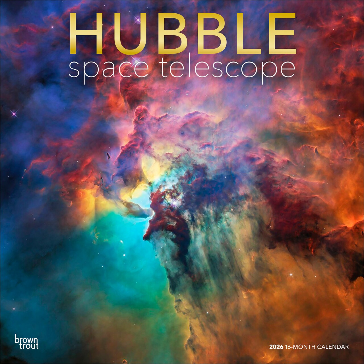 Hubble Space Telescope | 2026 12 x 24 Inch (Hanging) Monthly Square Wall Calendar | Foil Stamped Cover | Plastic-Free | BrownTrout | Science Astronomy Technology